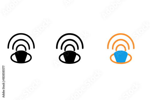 Echoing Marble Pit Icons. three minimal vector icons of a deep marble pit with radiating echo waveforms, line outline style, solid