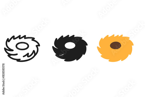 Nesting Icons Evolution. three minimal vector icons of an organic cavity nest depicting the cycle of nesting and storytelling,