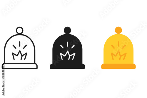 Breaking Free Icons. three minimal vector icons of an upside-down glass dome breaking to symbolize liberation, line outline style,