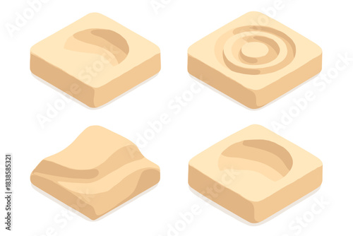 Embossed Sand Geometry. Isometric vector illustration set Embossed sand geometry: circular imprints, grain shadow texture, clean