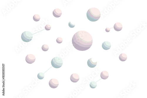 Pastel Network Spheres. Isometric vector illustration set Network spheres: rounded pastel dots linked by glowing lines, soft