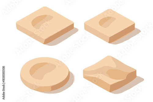 Embossed Sand Geometry. Isometric vector illustration set Embossed sand geometry: circular imprints, grain shadow texture, clean