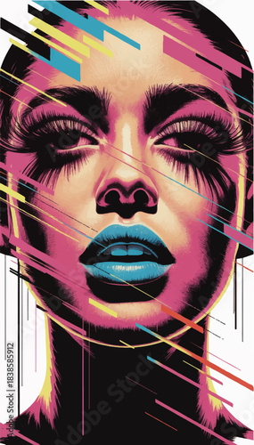 Vivid illustration of a portrait with a female face painted with acrylic or oil paints Vector graphics. EPS_02.