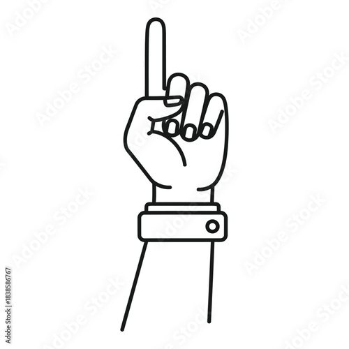 Hand pointing up symbolising number one or attention needed outline design