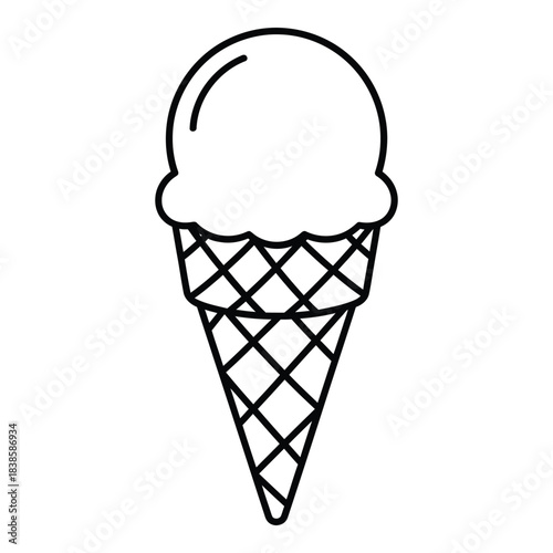 Ice cream cone vector illustration with single scoop drawing design