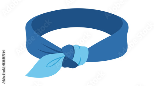 Blue Fabric Bandana Tied With Knot Isolated On Black Background With Pixelated Texture