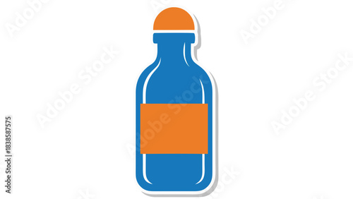 Blue Glass Bottle With Orange Label And Cap Isolated On Black Background Simple Clean Design