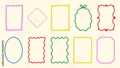 Playful geometric frame set with curved edges and funky shapes. Perfect for notes, posters, stickers and retro-inspired layouts