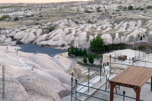 早朝のカッパドキアの洞窟ホテル