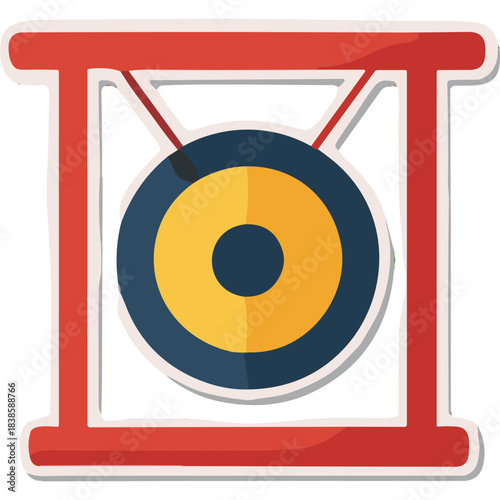 Chinese Gong With Red Frame And Yellow Center On White Background Flat Icon Style