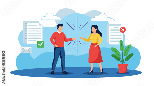 Business Dispute Discussion Between Two Professionals Illustrating Conflict Resolution Negotiation And Communication Challenges In A Modern Office Setting With Documents And Plants