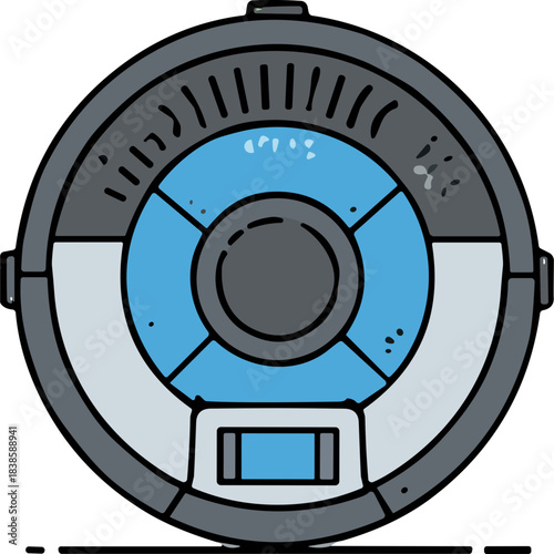 Circular Mechanical Device with Blue and Gray Accents on a White Background Representing Technology and Innovation