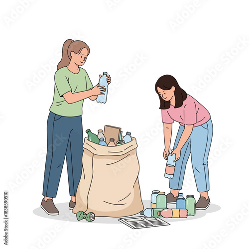 Environmental Stewardship: Volunteers meticulously collect plastic bottles, embodying a commitment to recycling, environmental protection, and a sustainable future. 