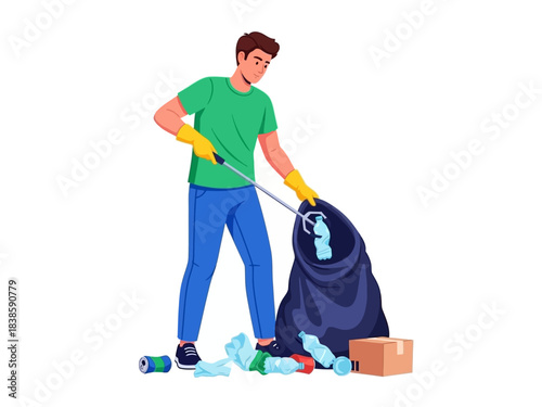 Community Clean-Up: A dedicated individual collects litter, demonstrating a commitment to environmental stewardship and a cleaner future for all.