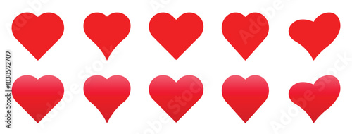 Red heart icons set