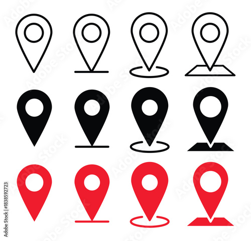 Set of map pin location icons
