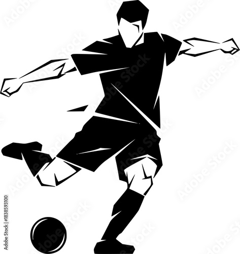 Dynamic monochrome illustration of a soccer player executing 