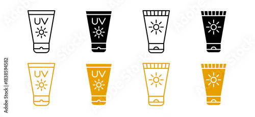 Sunscreen cream icon set