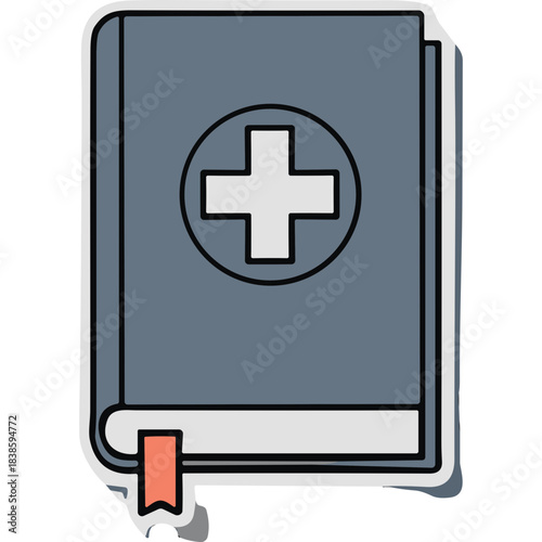 Closed Hardcover Book With Medical Symbol On Cover And Ribbon Bookmark Isolated On White Background
