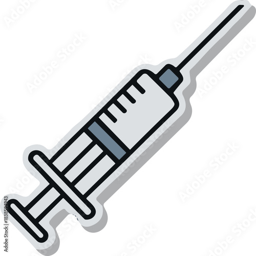 Close Up Illustration Of A Medical Syringe With White Fluid And Blue Accents On A Black Background With A Subtle Shadow
