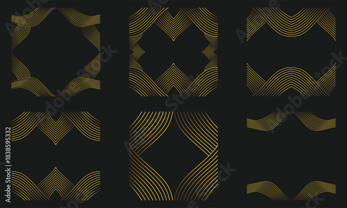 Golden Abstract Geometric Line Frame Collection