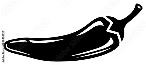 Spicy chili pepper vector icon representing hot food ingredient and vegetable in black silhouette style for mexican cuisine branding
