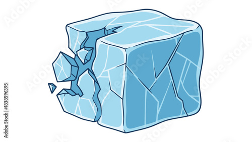 Cracked Ice Cube with Sharp Edges and Shattered Fragments on a Black Background Showing Cool Blue Tones and Abstract Geometric Shapes Indicating Cold and Fragility