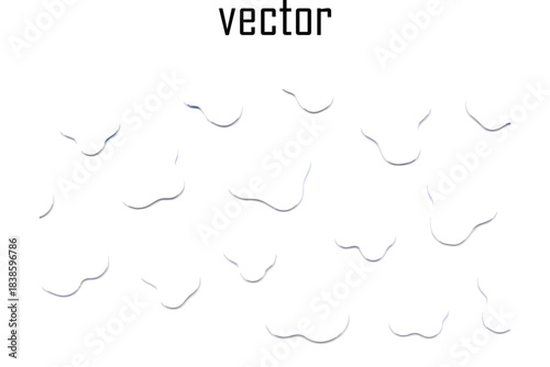 Abstract white background with scattered water droplets and shadows creating a minimalist and clean design for graphic elements and textures