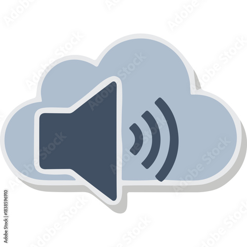 Cloud Icon With Speaker Symbol Representing Audio Streaming Or Cloud Storage For Sound Files In A Minimalist Blue And Grey Color Scheme With Subtle Shadow Effect