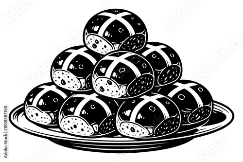 Hot cross buns vector illustration representing traditional sweet spiced bread for good friday and easter celebration