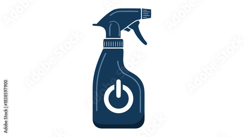 Dark Blue Spray Bottle With White Power Button Symbol On Black Background Representing Cleaning Power And Disinfection