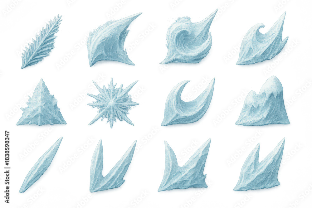 Fototapeta premium Stylized ice shapes and forms for winter and holiday designs