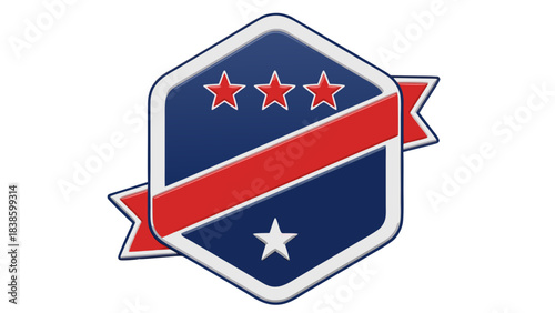 Emblematic Shield with Red White and Blue Stars and Stripes Isolated on Black Background with Textured Fabric Effect