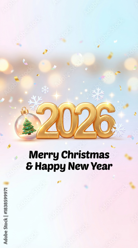 Naklejka premium Christmas and New Year 2026 greeting with golden numbers and festive decorations
