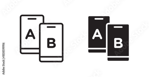 A B test icons, black line art and clipart vector logo