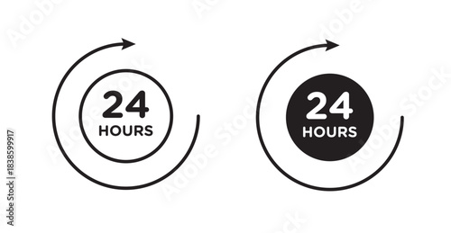 24 Hrs icons, black line art and clipart vector logo