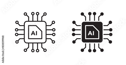 AI chip icons, black line art and clipart vector logo