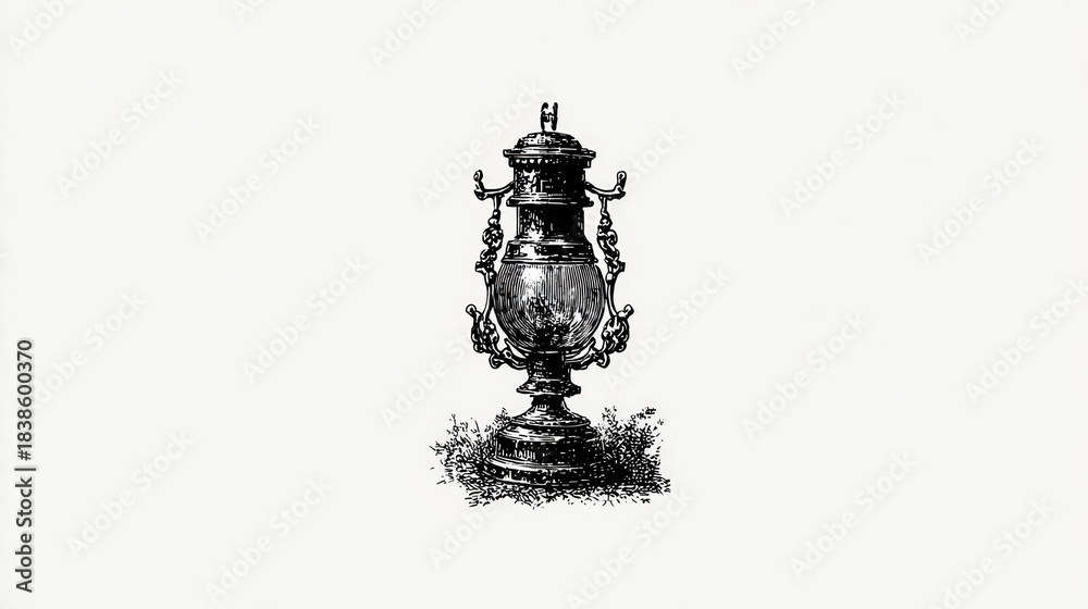 Naklejka premium Vintage ink illustration of an ornate, classical vase with elaborate detailing