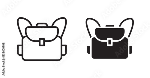 Backpack icons, black line art and clipart vector logo