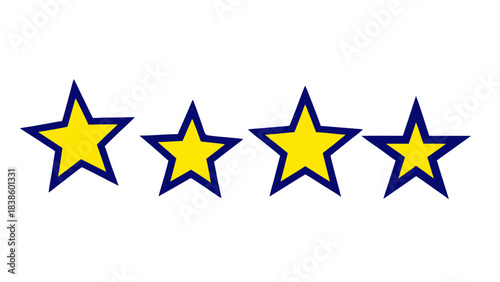 Four Yellow Stars with Blue Outline Against a Black Background Representing a Rating or Score