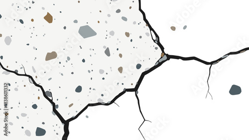 Fragmented Terrazzo Surface with Jagged Cracks and Speckled Inclusions in a Stark Contrast of White and Black