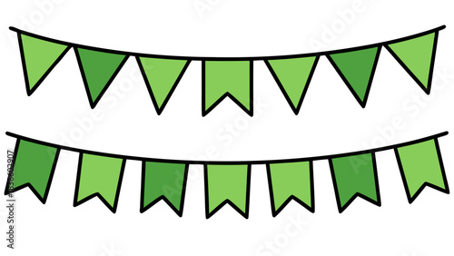 Green Bunting Flags Festive Decoration Banners With Different Shades Of Green On Black Background Celebration Outdoor Party Event