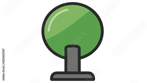 Green Spherical Object on a Gray Stand Against a Black Background Simple Cartoon Illustration Minimalist Design Element