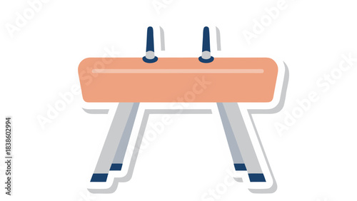 Gymnastics Pommel Horse Equipment With Blue Accents And Silver Legs On White Background