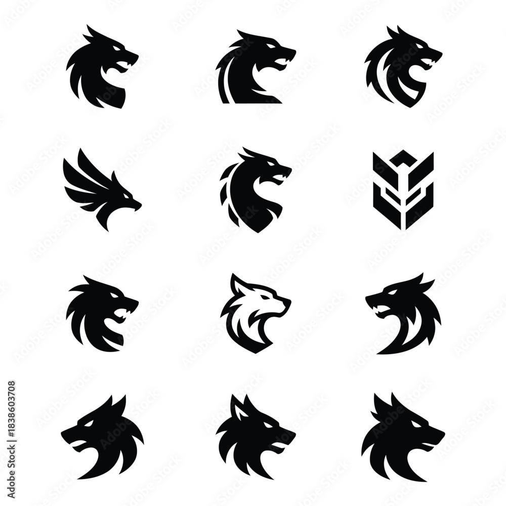 Obraz premium Set of Dynamic Wolf Head Logos