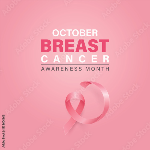 Breast Cancer Awareness Poster, Vector Illustration. October Pink Ribbon Illustration. Breast Cancer Awareness Month Square Banner with Silk Realistic Pink Ribbon. Health Campaign Background