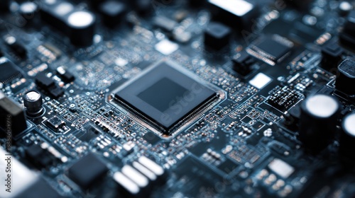 Detailed view of a computer motherboard showcasing electronic components