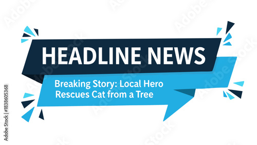 Headline News Breaking Story Local Hero Rescues Cat From a Tree in Dark Background With Blue Accents