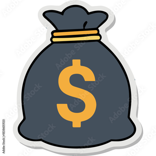 Dark Gray Money Bag with Yellow Dollar Symbol and Yellow String Detail Isolated on White Background Realistic Vector Illustration