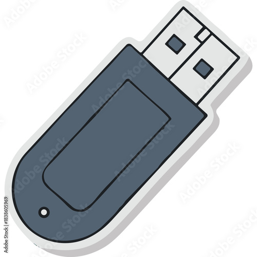Dark Gray USB Flash Drive with White Outline and Shadow on Black Background Digital Storage Device for Data Transfer and Portability